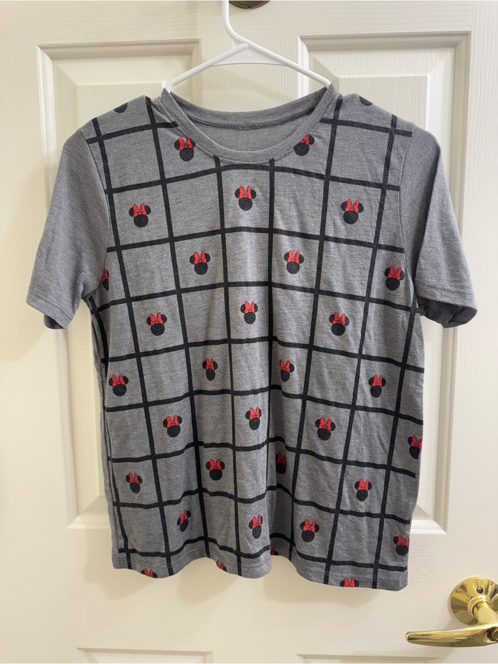 Grey Minnie Mouse Grid Short Sleeve Tee